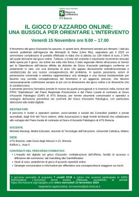 invito evento formativo Il Gioco d'Azzardo Online: una bussola per orientare l'intervento